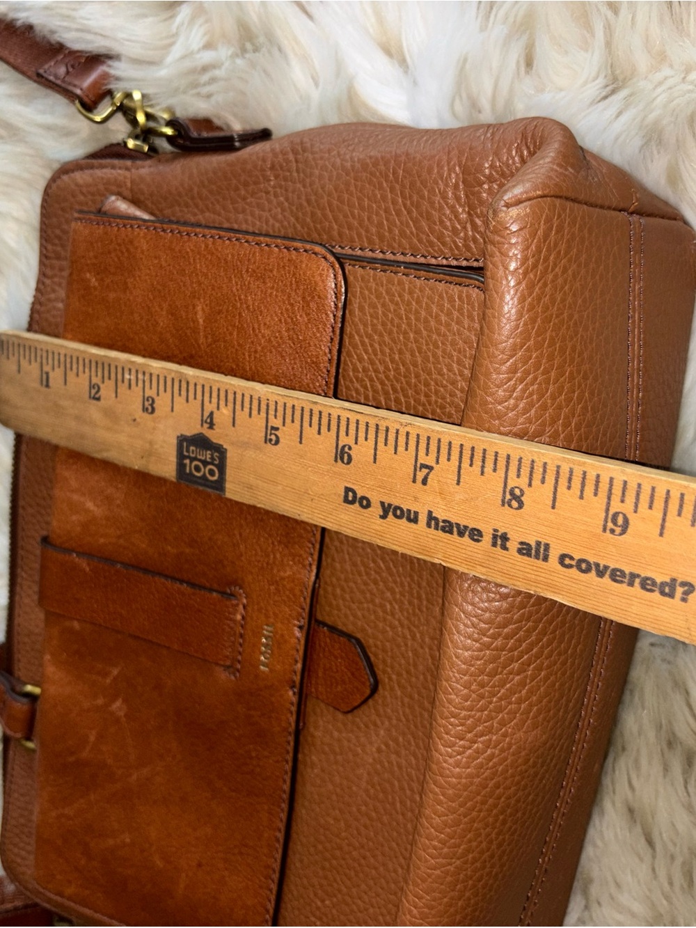 Fossil Tan/Brown Leather Satchel with Front Pocket - Picture 7 of 7